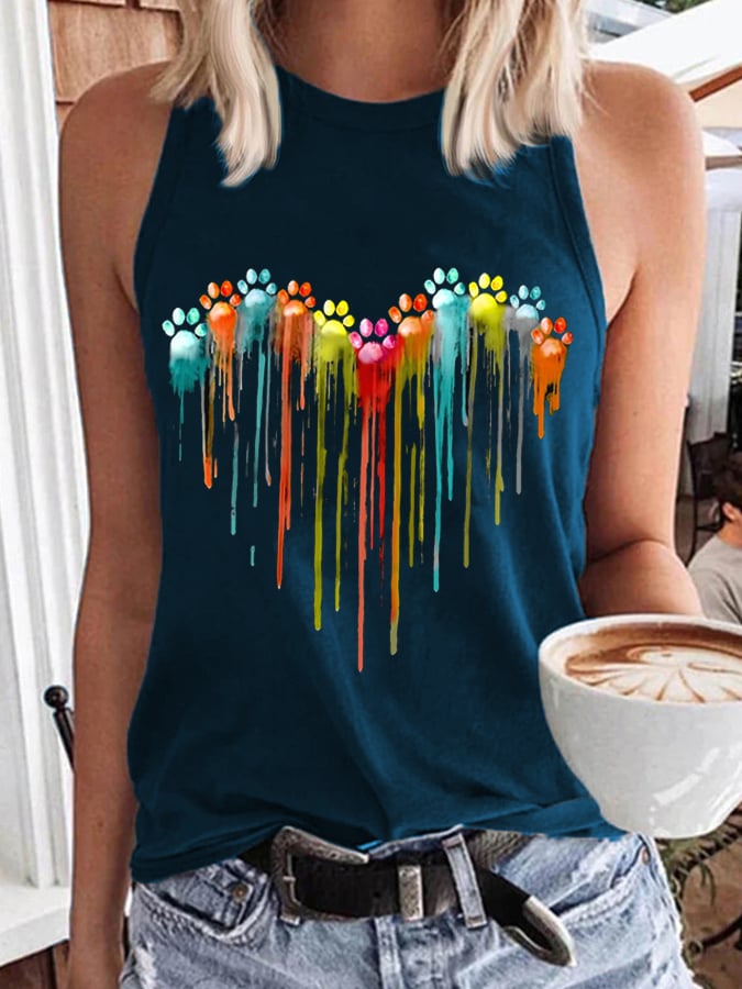 Women's Color Dog Paw Heart Print Tank Top