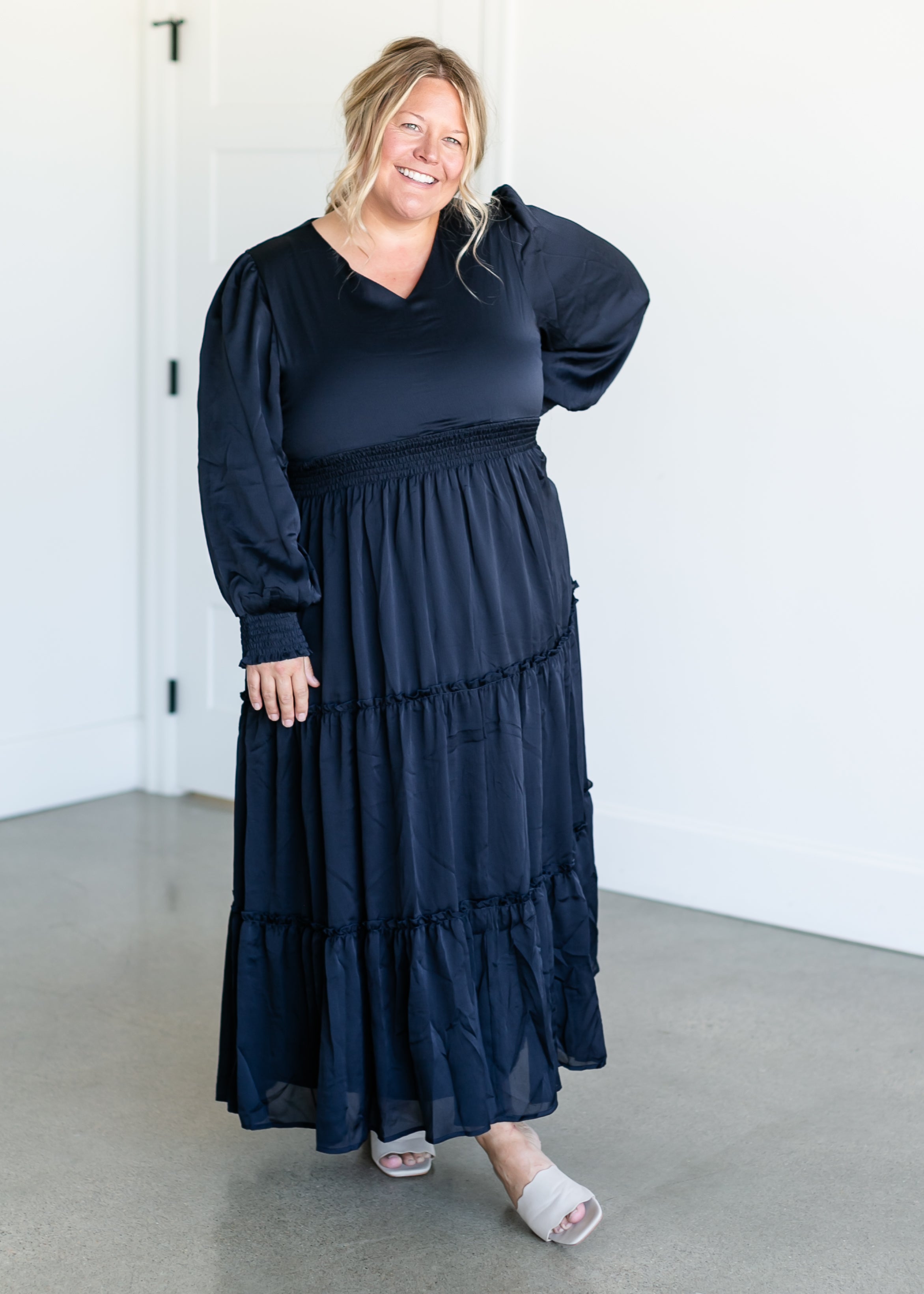 Anastasia Long Sleeve Satin Maxi Dress