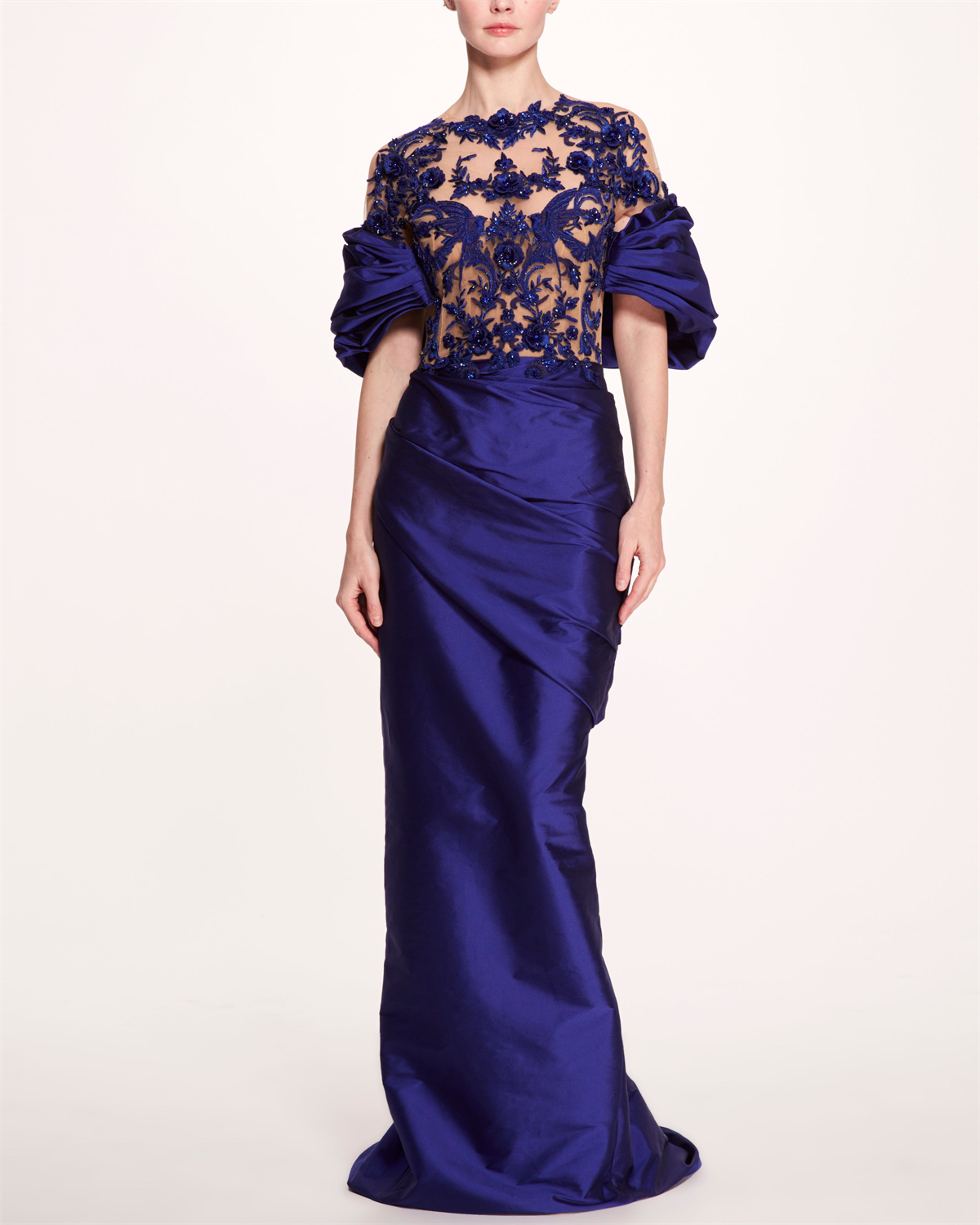 Women's Blue Round Neck Embroidery Dress