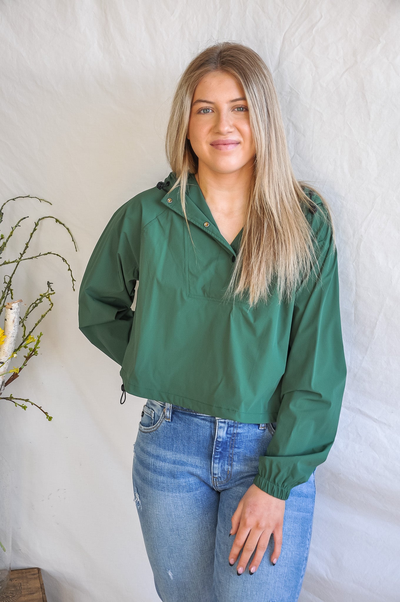 Green Waterproof Snap Front Pullover