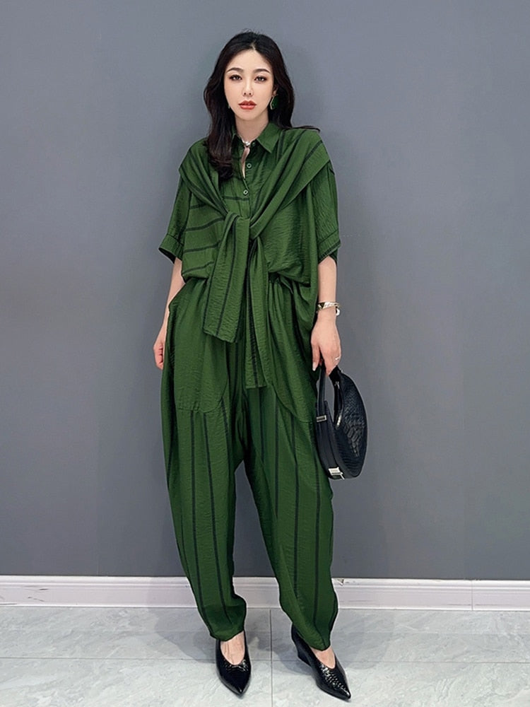 Elegant Classy Blouse & Pants 2-Piece Set